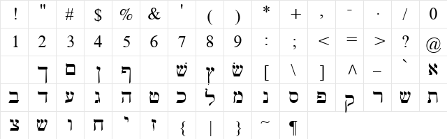 OLBHEB Regular  glyph index