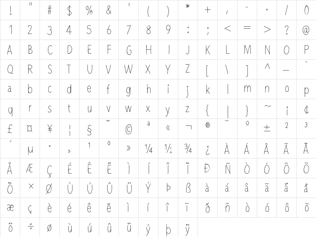 paperfont1 Medium  glyph index