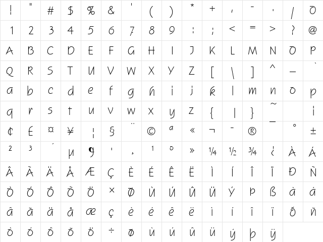 UVN Giay Trang Regular  glyph index