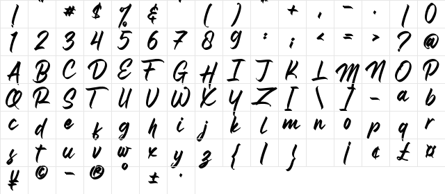Gondess_DEMO Regular  glyph index