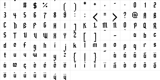 Zillah Regular  glyph index