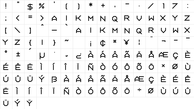 Tagon Regular  glyph index