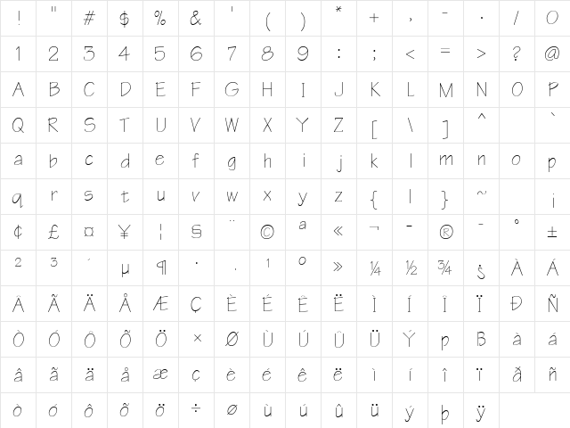 WritePlain Regular  glyph index