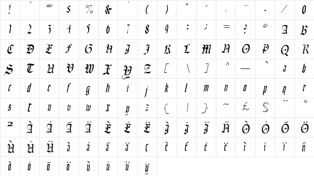 OldGerman Italic  glyph index