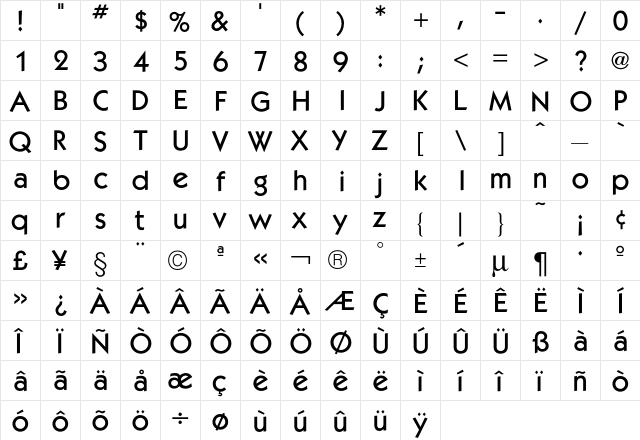 Kabel Medium  glyph index