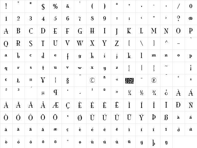 Monarch Regular  glyph index