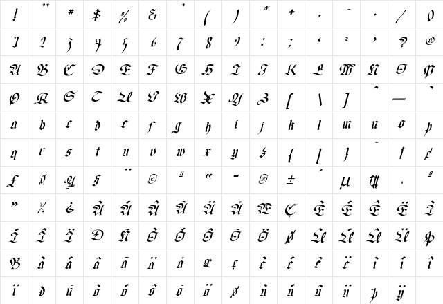 OldGerman-Itali Regular  glyph index