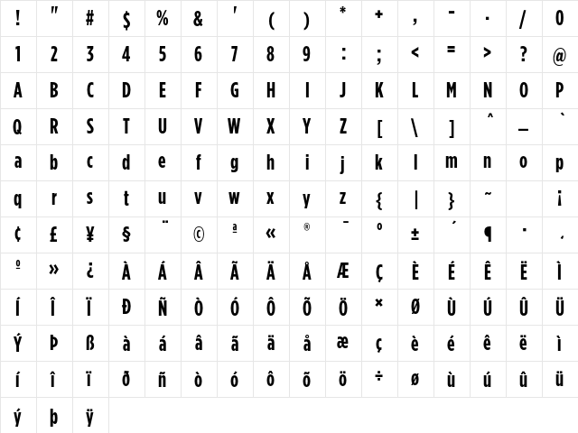 Gotham Condensed Bold  glyph index