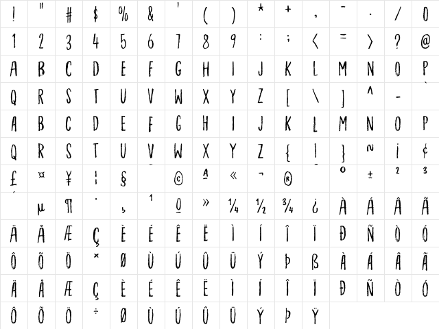 Ordinary Guy DEMO Regular  glyph index