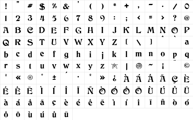 JMH Cthulhumbus UG Regular  glyph index