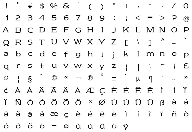 Newtext BQ Regular  glyph index