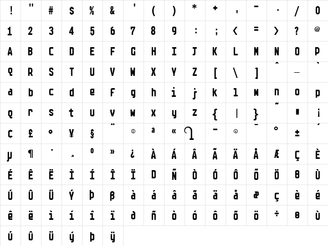 Arete Regular  glyph index