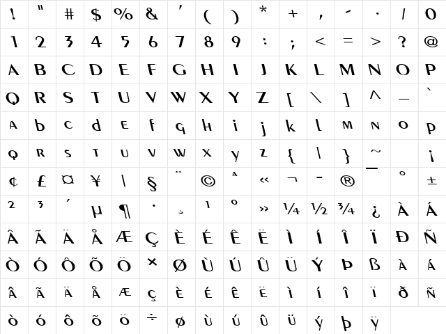 Pare Wide Reverse Italic  glyph index