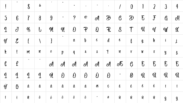 Delan Gray - Personal Use Regular  glyph index