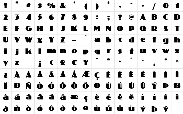 PhattPhreddy Regular  glyph index