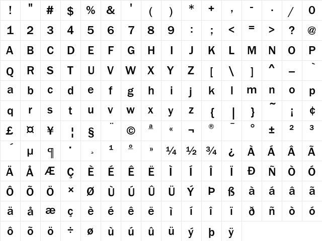 FranklinGothicEF Medium  glyph index