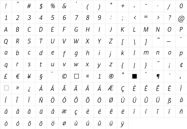 GakSans LightItalic  glyph index