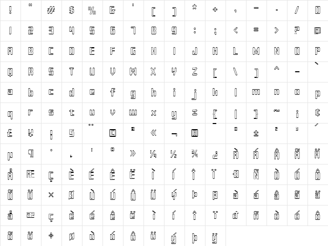 Sujeta Outline Regular  glyph index