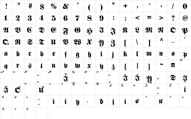 VfFree38 Regular  glyph index