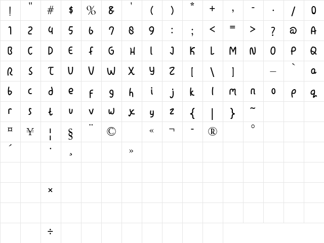 lazytime Regular  glyph index