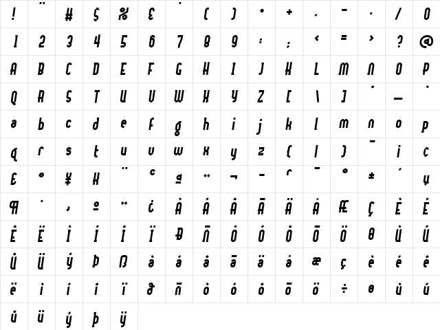 Centrifuge Bold  glyph index