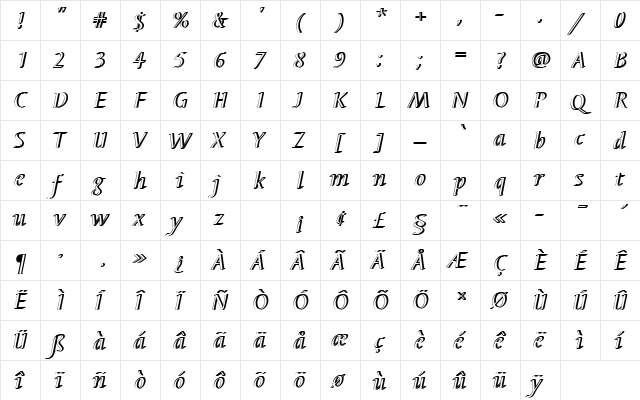 BarbedorTRegItaRe1 Regular  glyph index