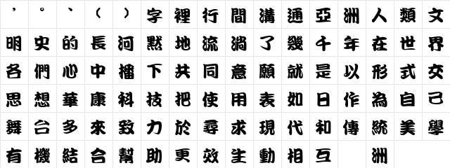 DFKanTingLiu1B Regular  glyph index