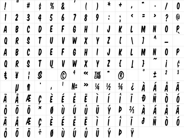 Komika Title - Tall Regular  glyph index