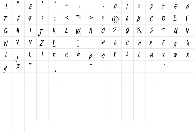 Painted Regular  glyph index