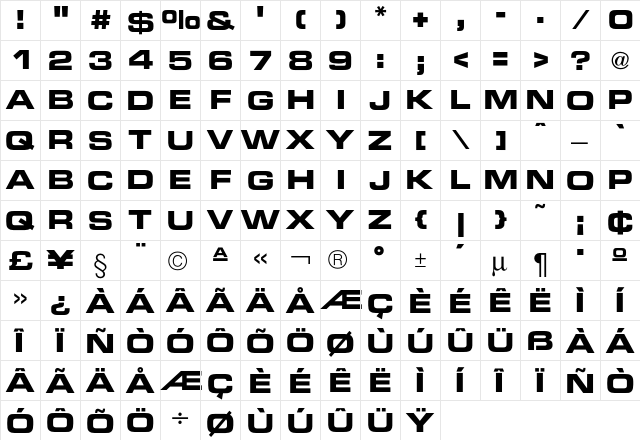 Micro TechnicExtBold  glyph index