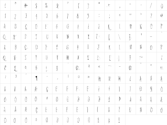 Quiet Horror Story Regular  glyph index