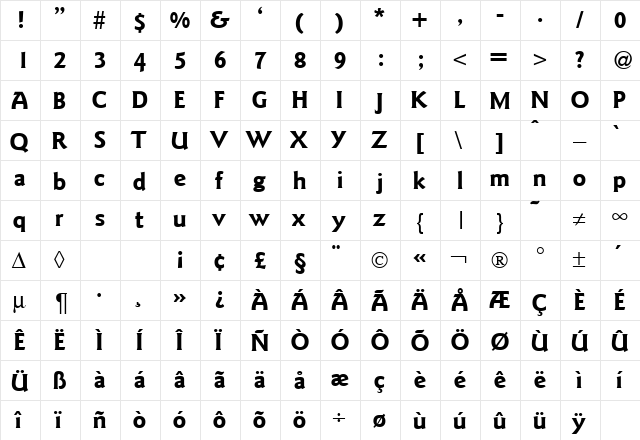GoudySansTwo DB Bold  glyph index