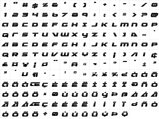 Graymalkin Laser Regular  glyph index