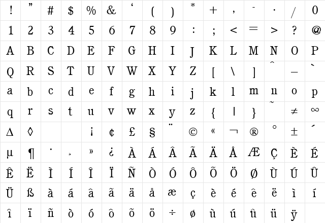 CushingNova Regular  glyph index