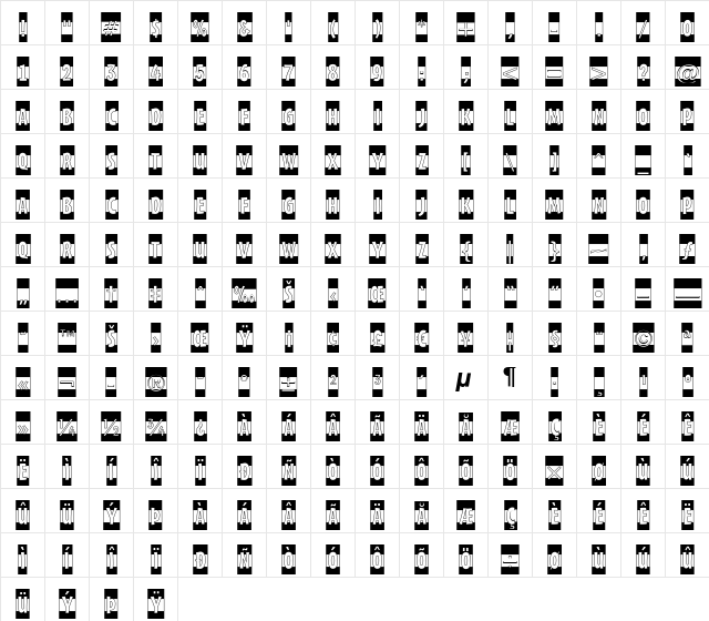 a_FrudgerB&W Regular  glyph index