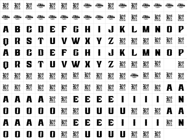 Business Regular  glyph index