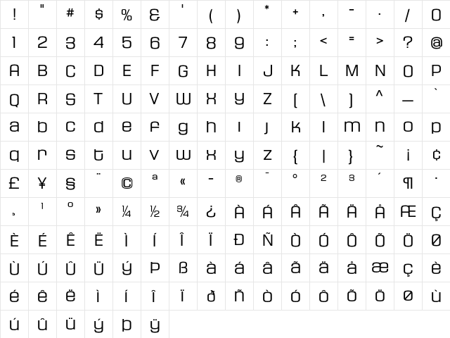 HouseGothicHG23Ext LIGHT3  glyph index