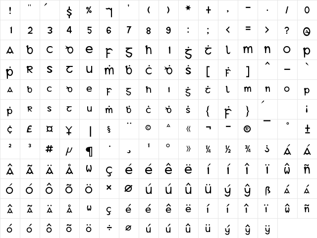 Gael BX Regular  glyph index