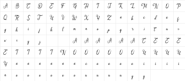 Quinneshademo Italic  glyph index