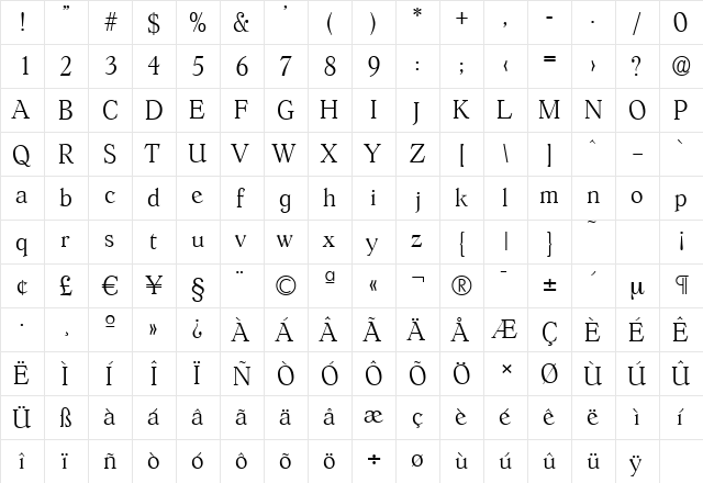 HobokenSerial-Xlight Regular  glyph index