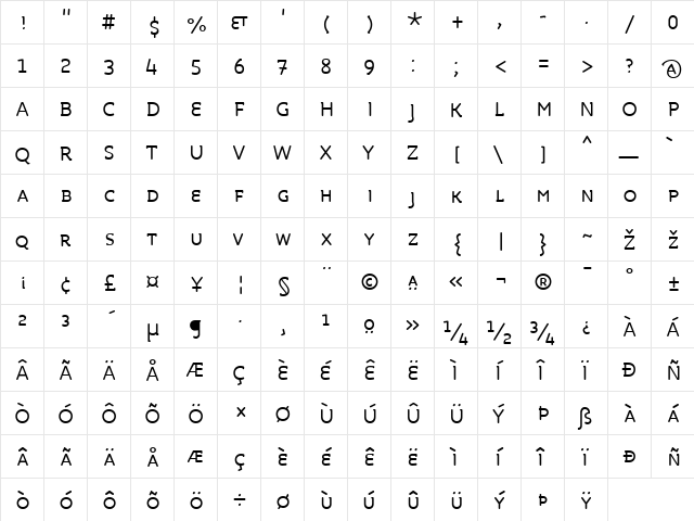 Roice-RegularSC Regular  glyph index
