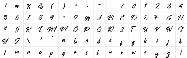 Peach Pen Regular  glyph index