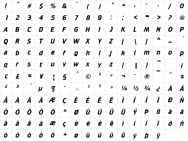 URWCrisiumT Regular  glyph index