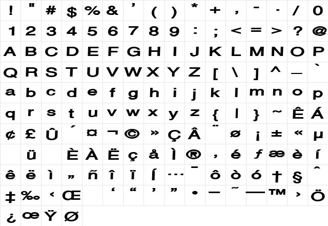 Alps Extended Bold  glyph index