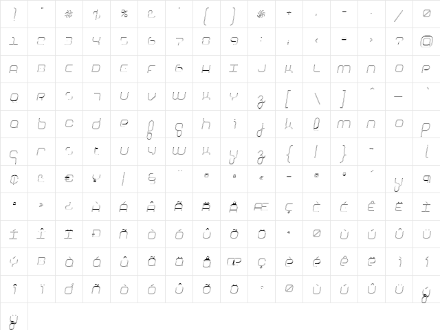BasixOutline Oblique Regular  glyph index