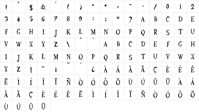 JMH Euryale Regular  glyph index