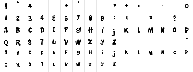 Rocky Rock Regular  glyph index