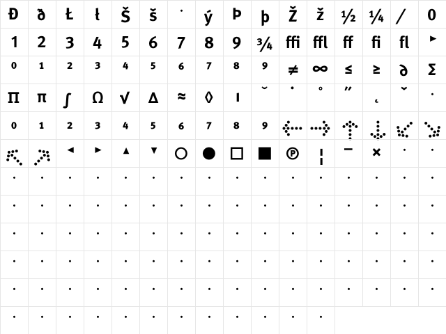 Meta Bold Expert  glyph index
