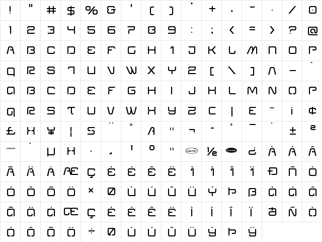 Miracle Mercury Regular  glyph index