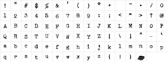 LD Royal Portable Regular  glyph index
